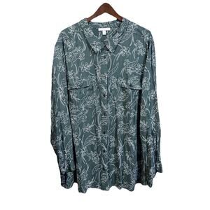 Woman Within Floral Button Down Blouse Top Size 5X GreenLightweight Flowy Office